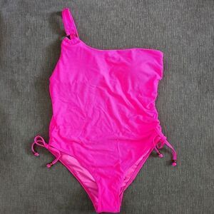 Maree Maree woman's pink  one shoulder asymmetrical O strap swimsuit size 14